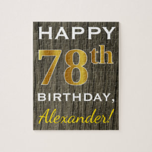 Puzzle Faux Wood, Faux Gold 78e anniversaire + Nom person