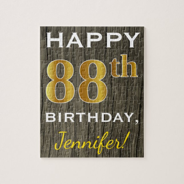 Puzzle Faux Wood, Faux Gold 88e anniversaire + Nom person (Vertical)