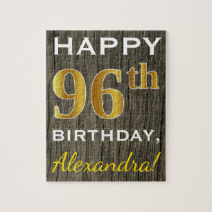 Puzzle Faux Wood, Faux Gold 96e anniversaire + Nom person
