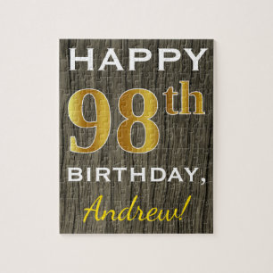 Puzzle Faux Wood, Faux Gold 98e anniversaire + Nom person
