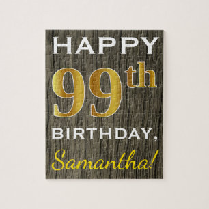 Puzzle Faux Wood, Faux Gold 99e anniversaire + Nom person