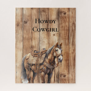 Puzzle Faux Wood Western Cowboy Cowgirl Horse