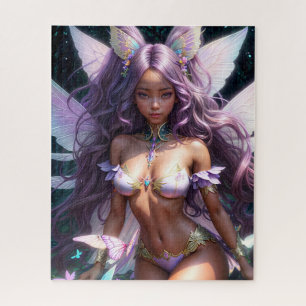 Puzzle Fée à la peau brune avec des cheveux violets