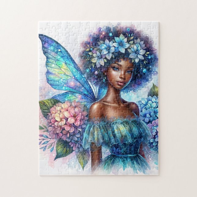 Puzzle Fée à la peau foncée avec afro et casse-tête aux h (Vertical)