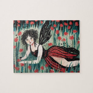 Puzzle Fée dans une aquarelle de prairie fleurie