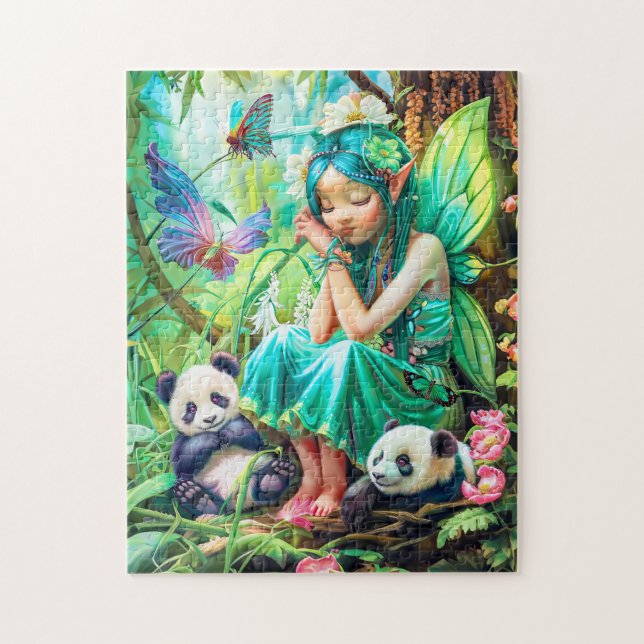 Puzzle Fée de la forêt avec des pandas doux (Vertical)
