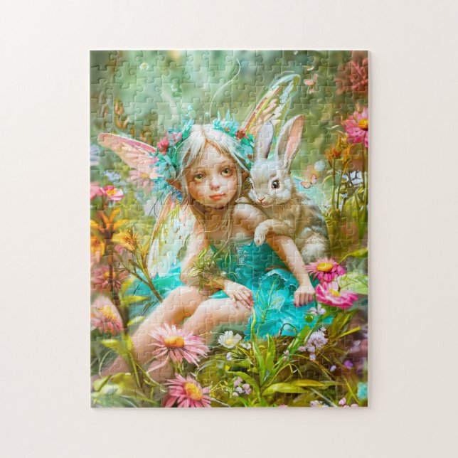 Puzzle Fée des fleurs et lapin doux (Vertical)