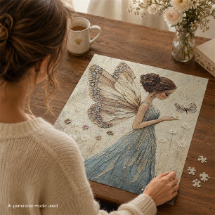 Puzzle Fée élégante et papillon Mosaïque Fantaisie en ble
