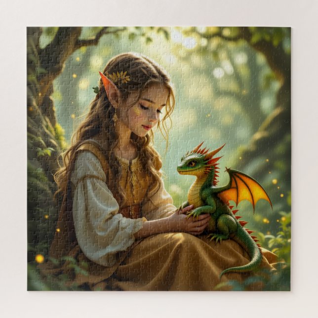 Puzzle Fée Elfe Enchantée et Dragon (Vertical)