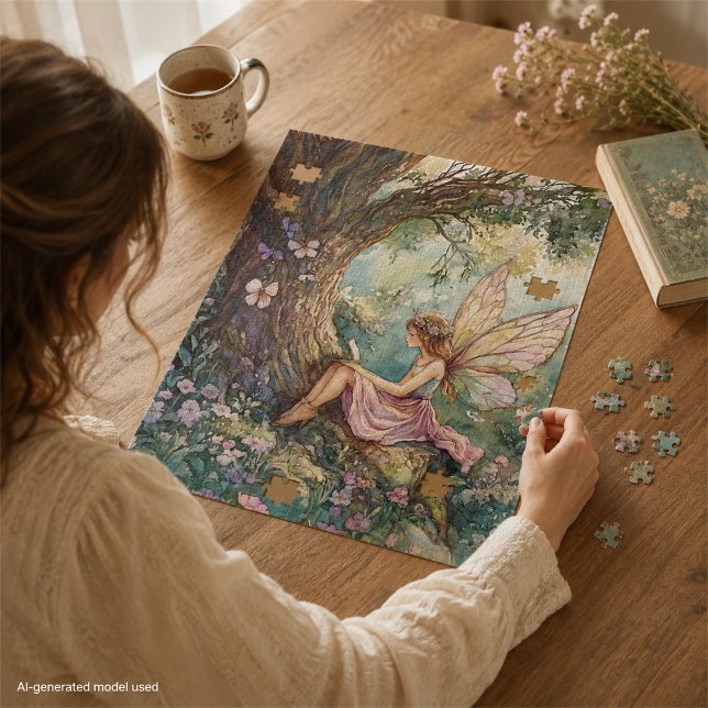 Puzzle Fée enchantée en rose entourée de fleurs (Créateur téléchargé)