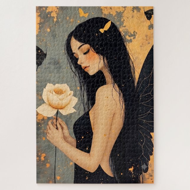 Puzzle Fée gothique avec ailes blanches et rose   (Vertical)