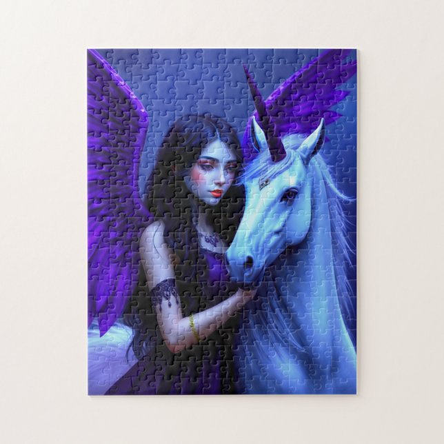 Puzzle Fée magique avec licorne avec violet et bleu (Vertical)