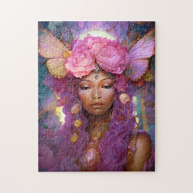 Puzzle Fée noire Queen rose violet Imaginaire Art (Vertical)