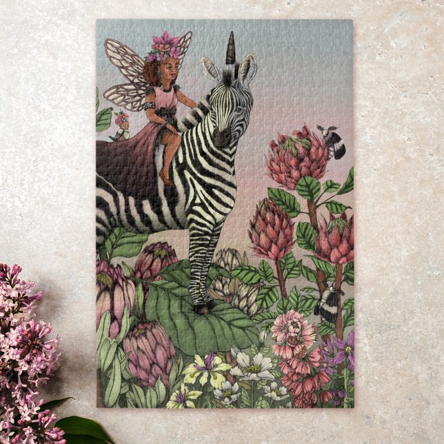 Puzzle Fée rose mignonne sur Zebra Unicorn Floral Art (Créateur téléchargé)