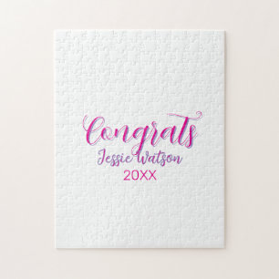 Puzzle Félicitations diplômé rose violet nom année 20XX d