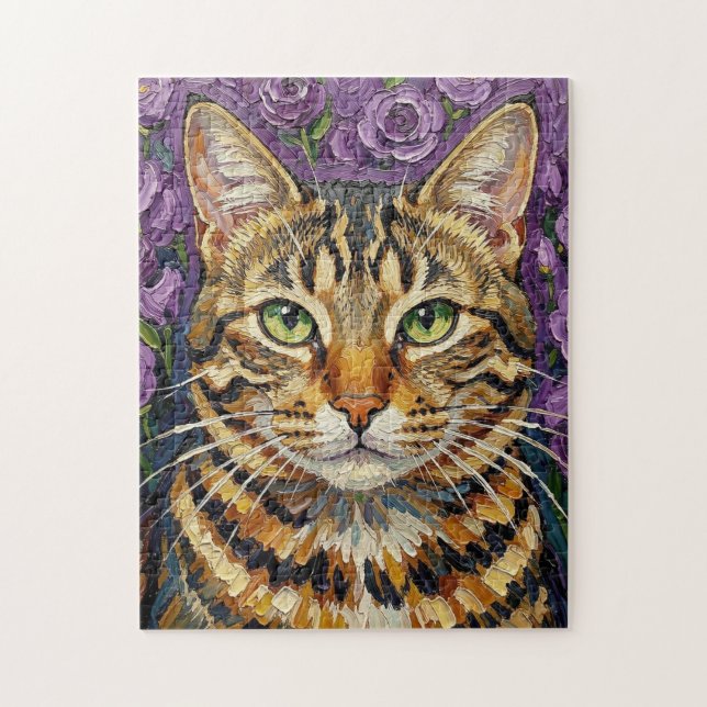 Puzzle Félin & Floral | Chat Artistique Mignon  (Vertical)