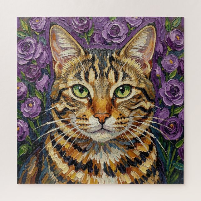 Puzzle Félin & Floral | Chat Artistique Mignon  (Vertical)
