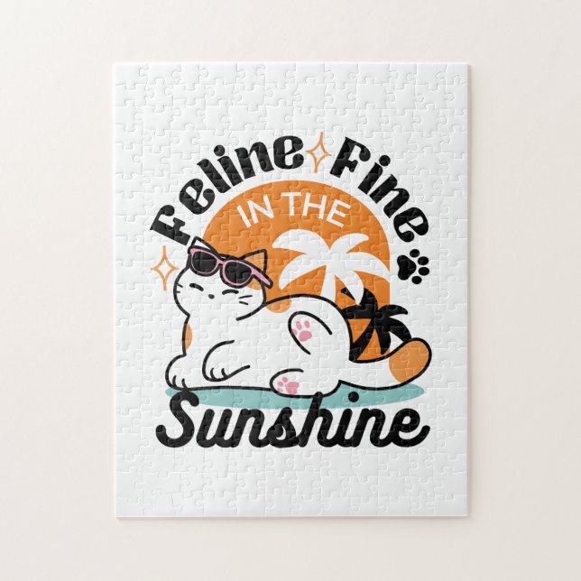Puzzle Feline fin au soleil - Chat Tropical relaxé (Vertical)