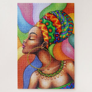 Puzzle Femme africaine avec cire tissu traditionnel