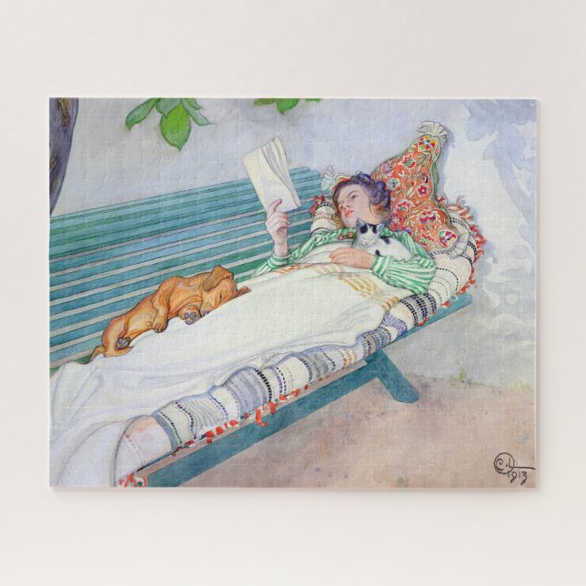 Puzzle Femme allongée sur un banc par Carl Larsson (Horizontal)