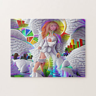 Puzzle Femme ange céleste Ville Psychedelique Lumineuse 