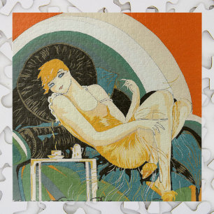 Puzzle Femme Art Déco Vintage Allongée sur un Canapé, Cho