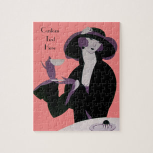 Puzzle Femme Art Déco Vintage, Thé de l'après-midi et Cup