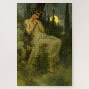 Puzzle Femme Art Nouveau dans un jardin sous une lune de