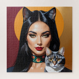 Puzzle Femme artistique avec chat