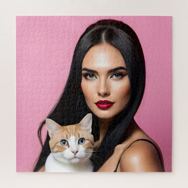 Puzzle Femme artistique avec chat (Vertical)