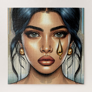 Puzzle Femme assez triste avec une larme d'or