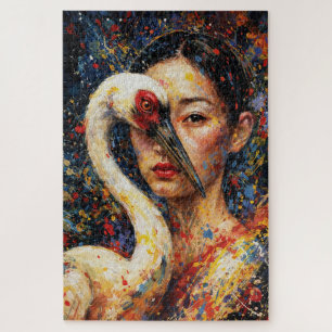 Puzzle Femme au héron éclaboussure colorée