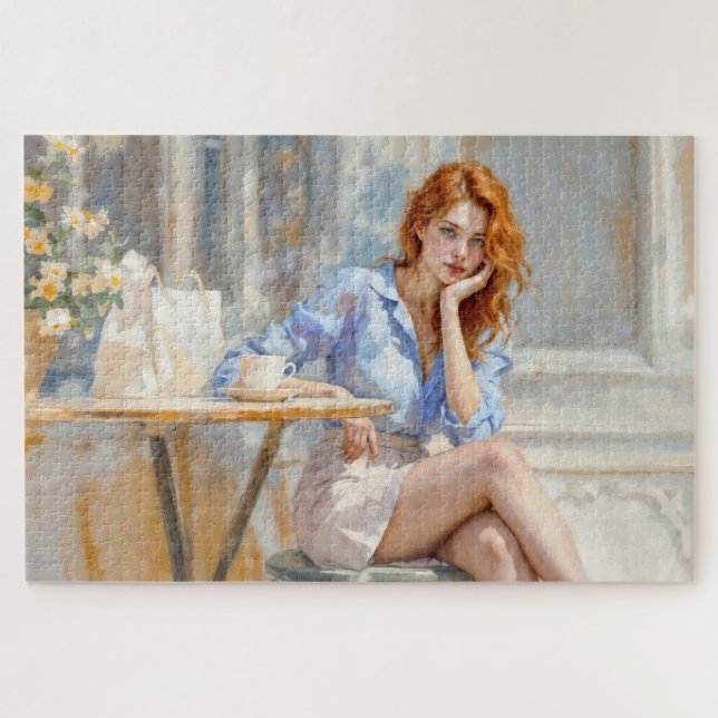 Puzzle Femme aux cheveux rouges doux et rêveuse aux coule (Horizontal)