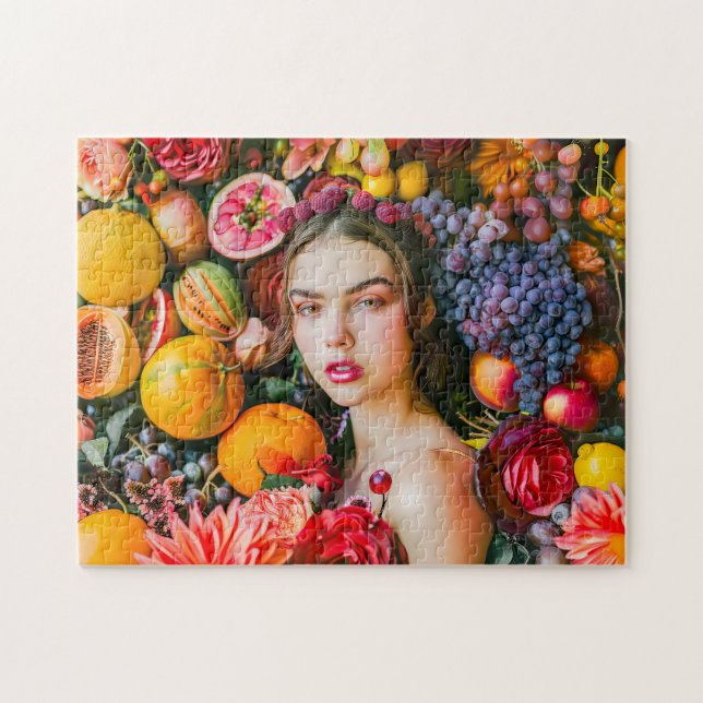 Puzzle Femme avec des fruits citriques et une guirlande d (Horizontal)