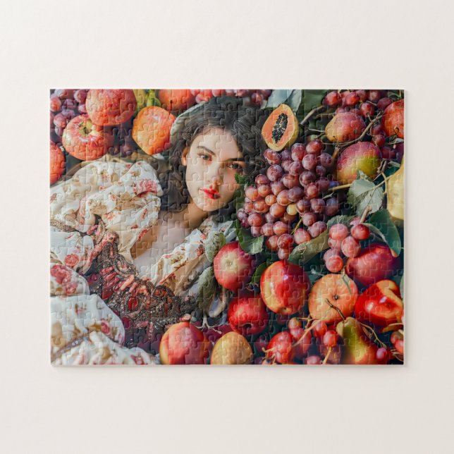 Puzzle Femme avec des pommes et des raisins (Horizontal)