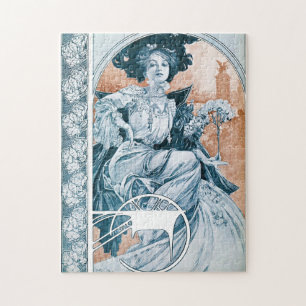 Puzzle Femme avec Rose, Mucha