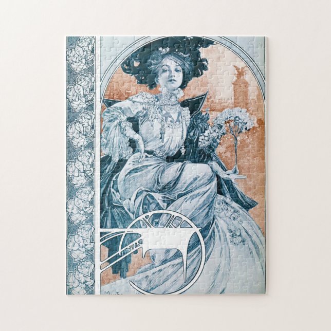 Puzzle Femme avec Rose, Mucha (Vertical)
