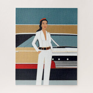 Puzzle Femme avec voiture rétro