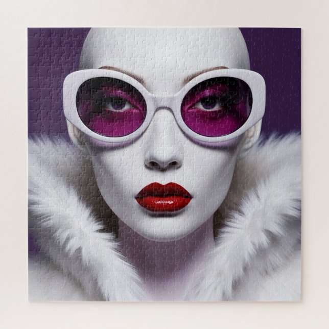Puzzle Femme blanche avec lentilles violettes (Vertical)