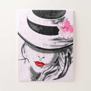 Puzzle Femme charmante avec casse-tête de chapeau