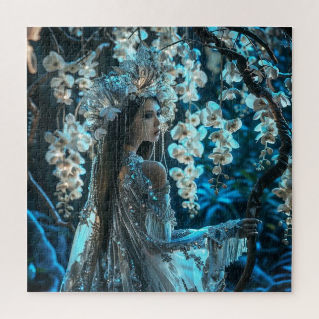 Puzzle Femme charmante en orchidées blanches (Vertical)