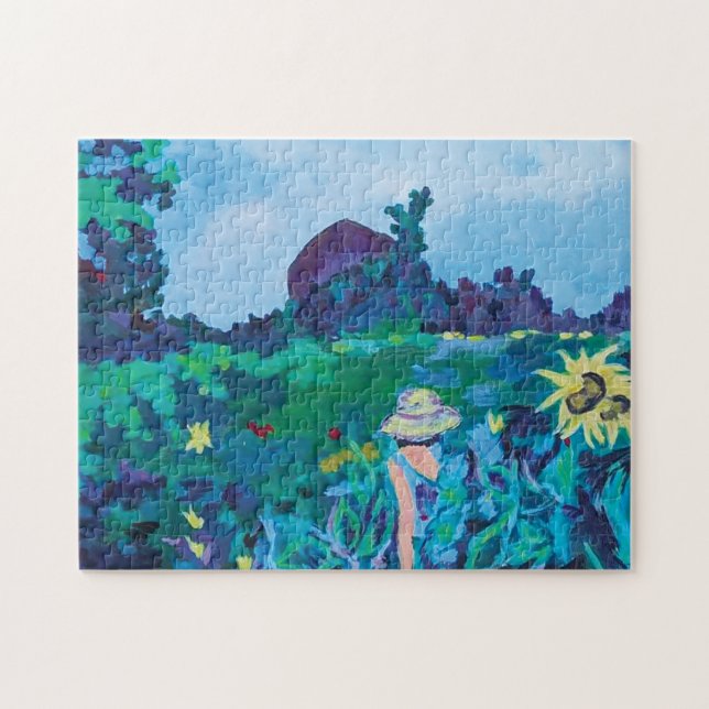 Puzzle Femme colorée dans les tournesols (Horizontal)