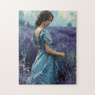 Puzzle Femme dans le champ lavande Vintage