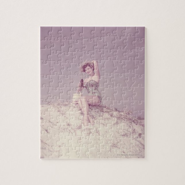 Puzzle Femme détendant sur la plage (Vertical)