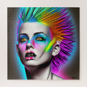 Puzzle Femme dystopique avec Rainbow Mohawk Ai Art