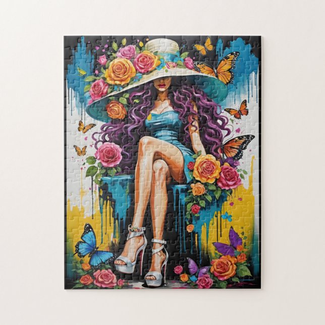 Puzzle Femme en grand Casquette et talons hauts Floral (Vertical)