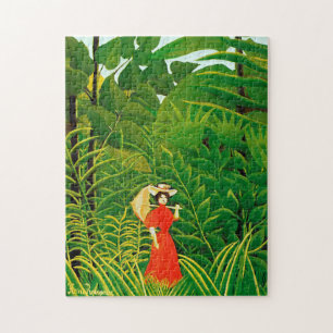 Puzzle Femme en rouge dans la forêt par Henri Rousseau