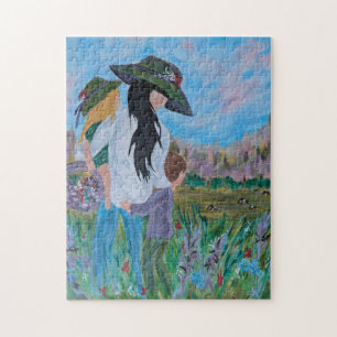 Puzzle Femme et enfants tenant des fleurs - Peinture