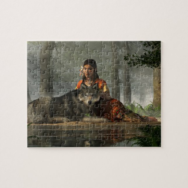 Puzzle Femme et loup amérindiens (Horizontal)
