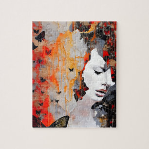 Puzzle Femme et papillons peinture désordonnée